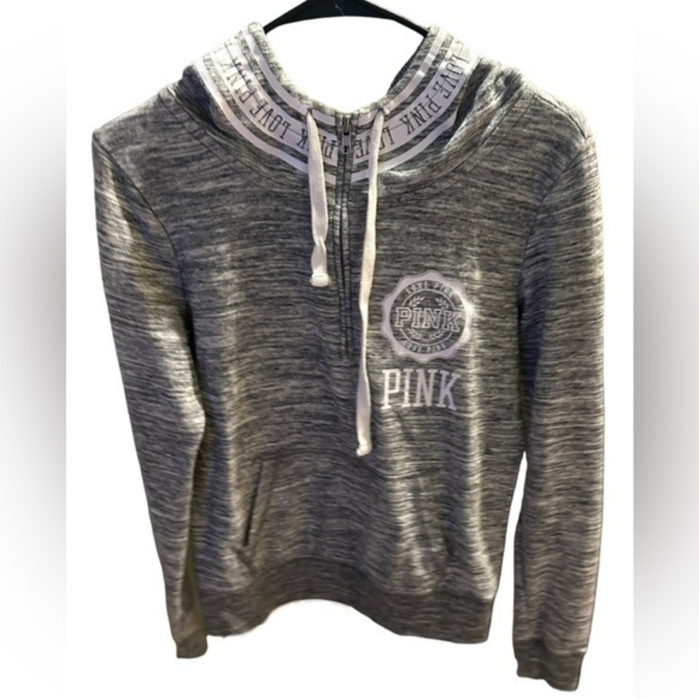 PINK Gray & White Sweatshirt Half Zip